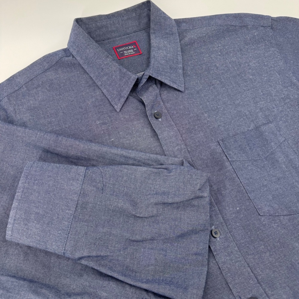 UNTUCKit Men's XX Large Blue‎ Long Sleeve Cotton Button Down Shirt